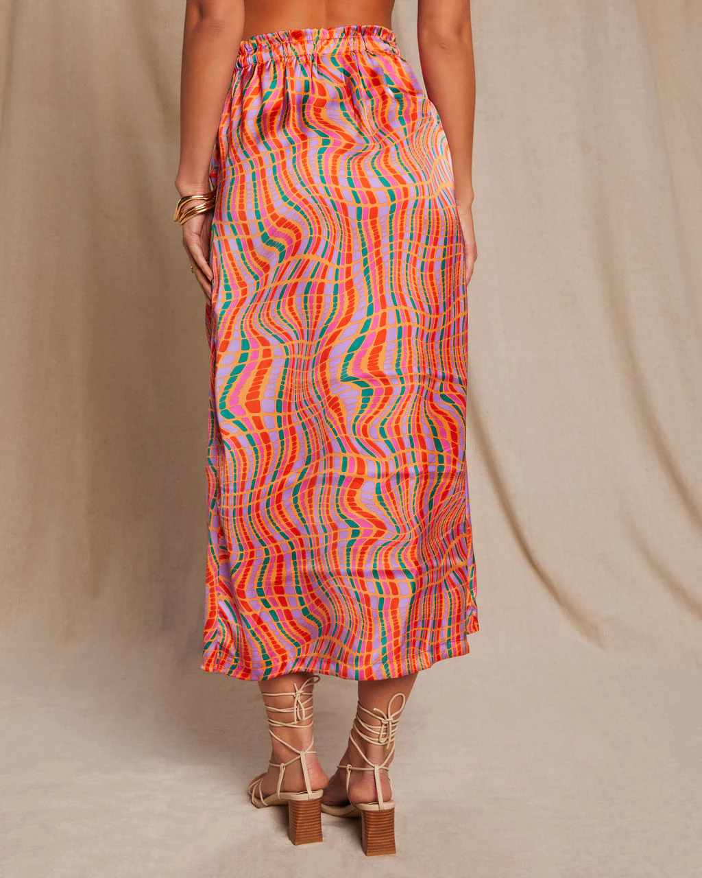 Imogen Satin Printed Tie Front Midi Skirt - Image 11
