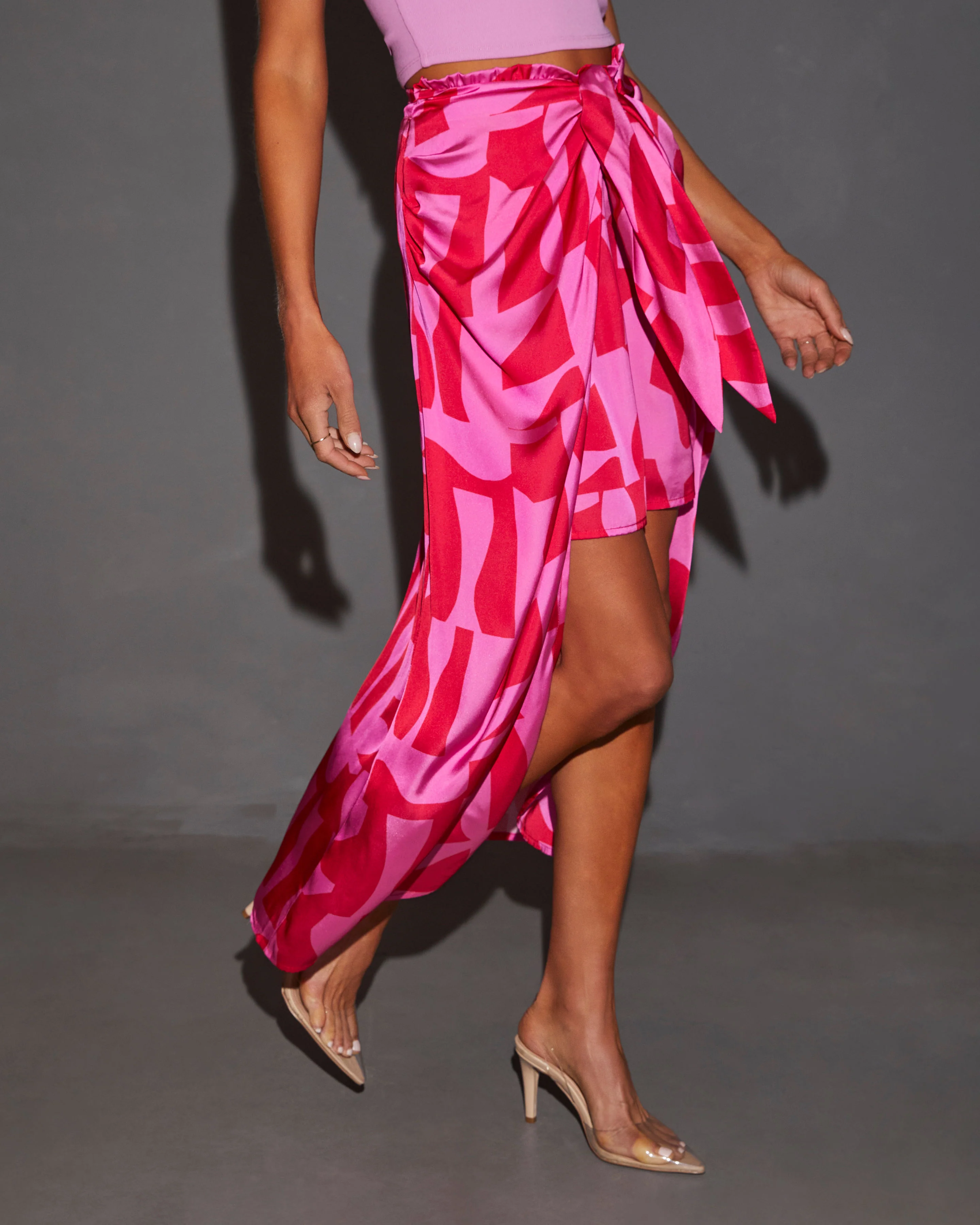 Imogen Satin Printed Tie Front Midi Skirt - Image 15