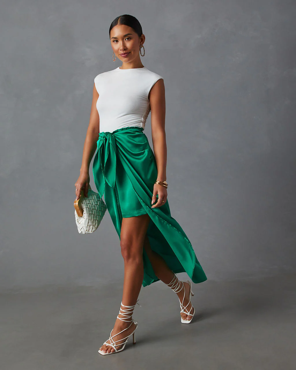 Imogen Satin Printed Tie Front Midi Skirt - Image 21
