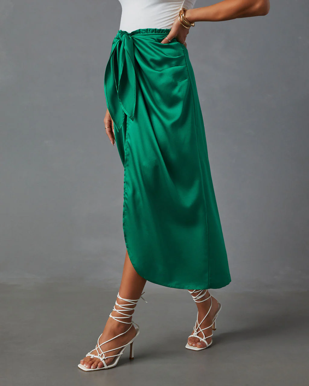 Imogen Satin Printed Tie Front Midi Skirt - Image 23