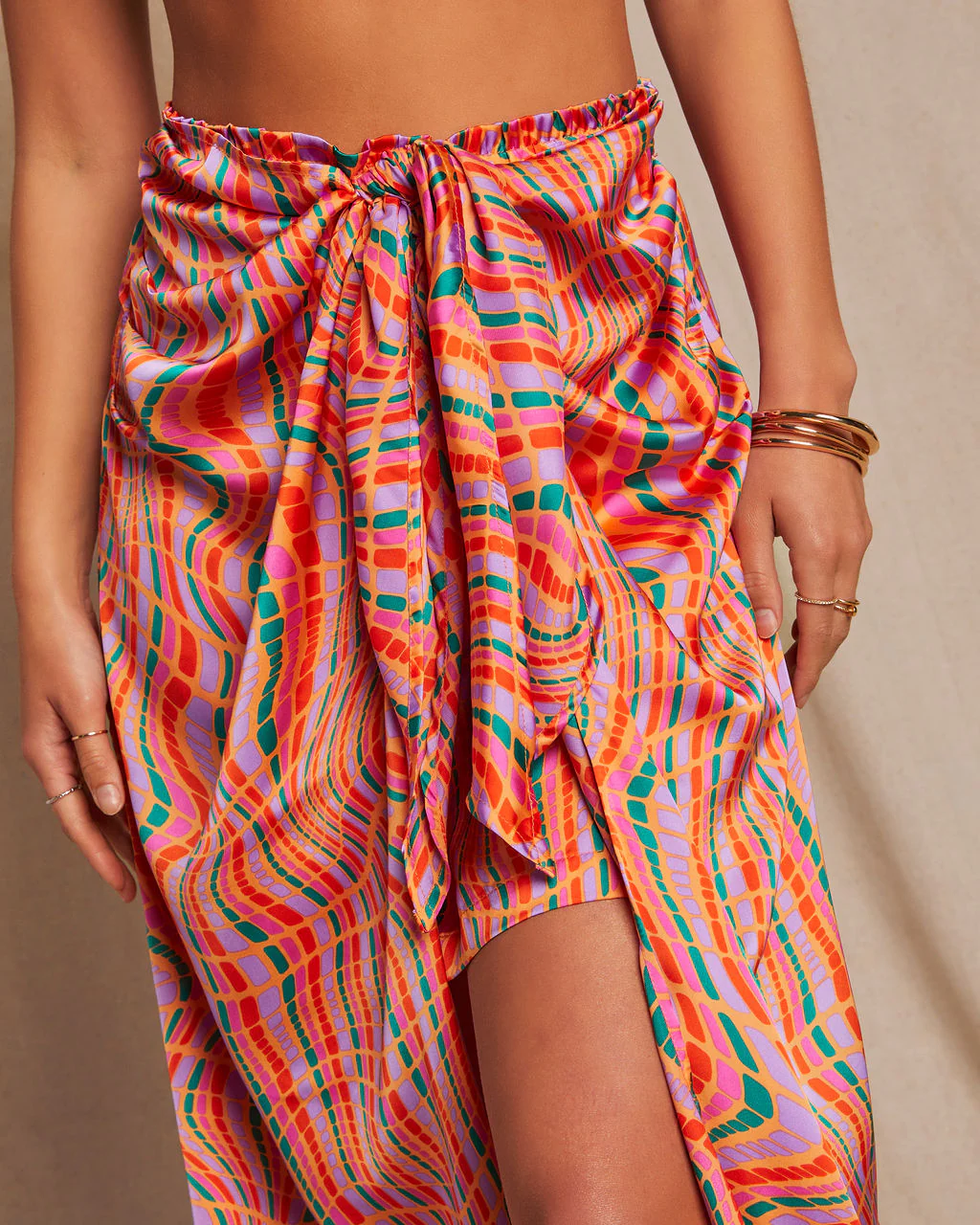 Imogen Satin Printed Tie Front Midi Skirt - Image 8