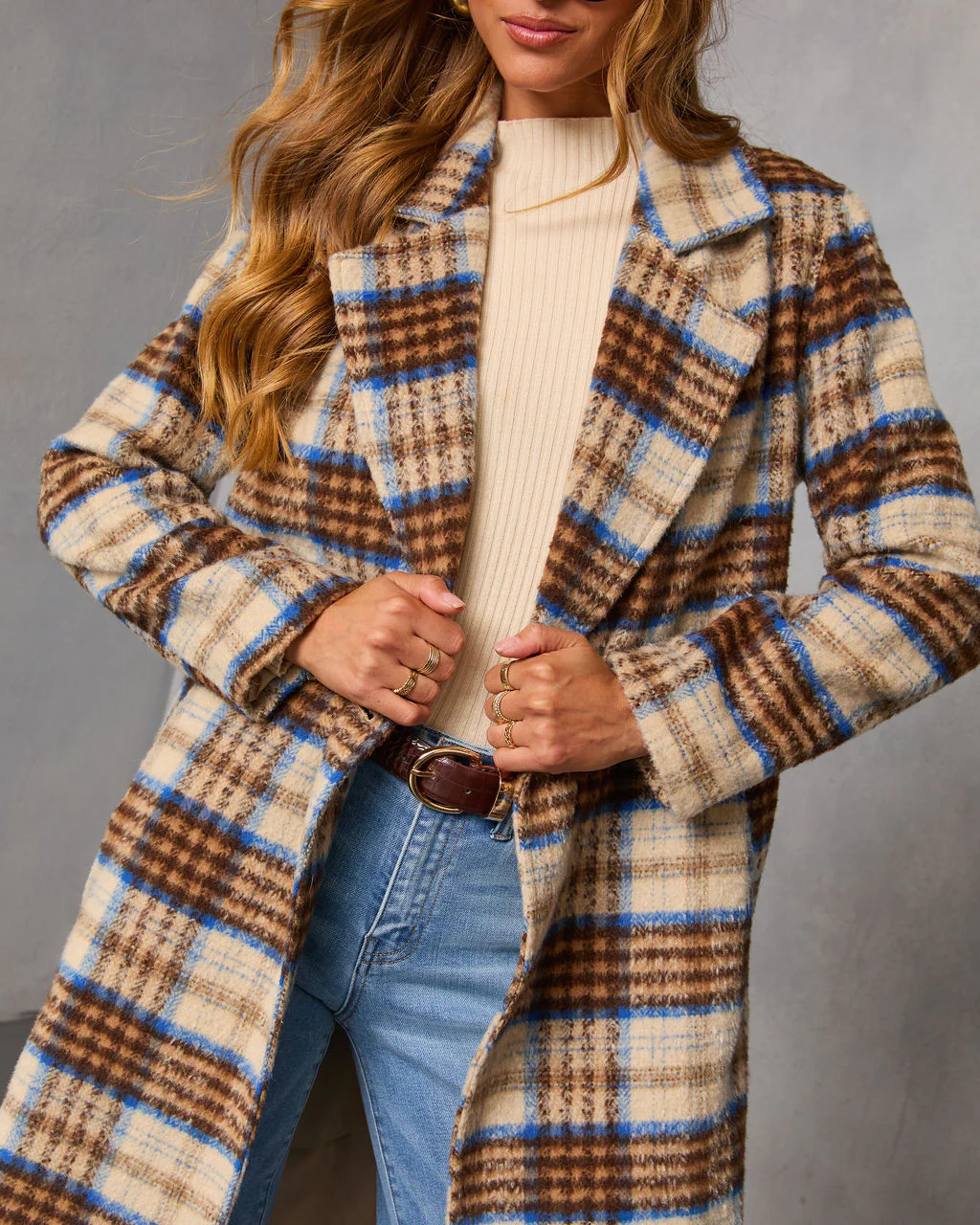Isarn Plaid Double Breasted Long Coat - Image 2