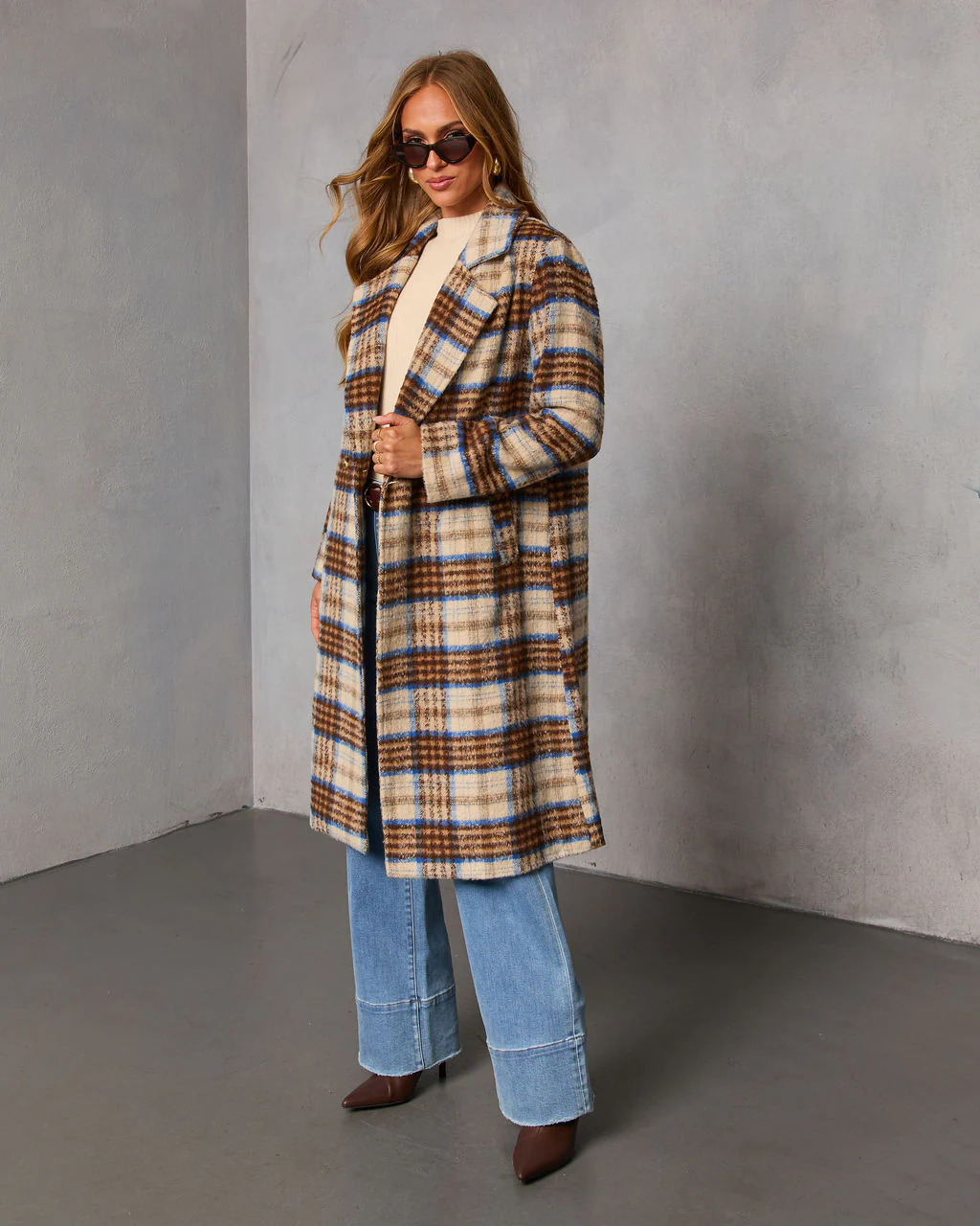 Isarn Plaid Double Breasted Long Coat - Image 3