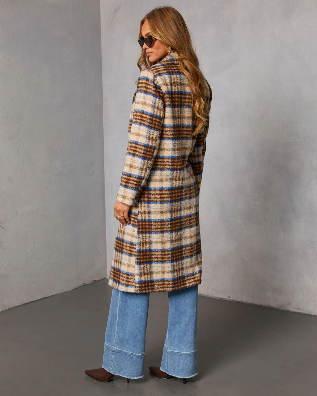 Isarn Plaid Double Breasted Long Coat - Image 4