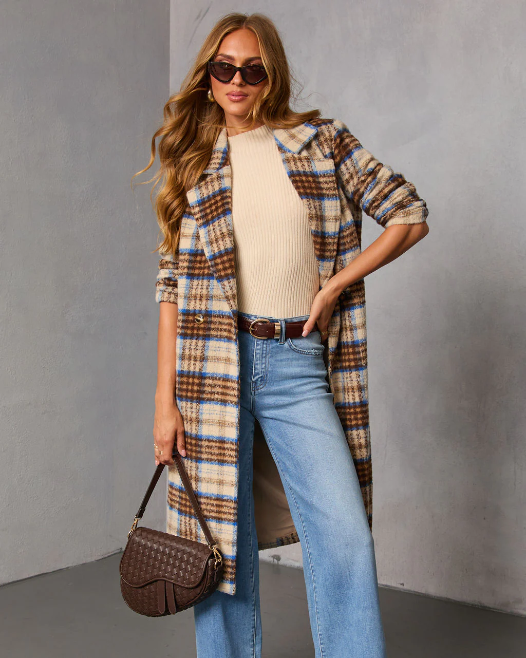 Isarn Plaid Double Breasted Long Coat - Image 6