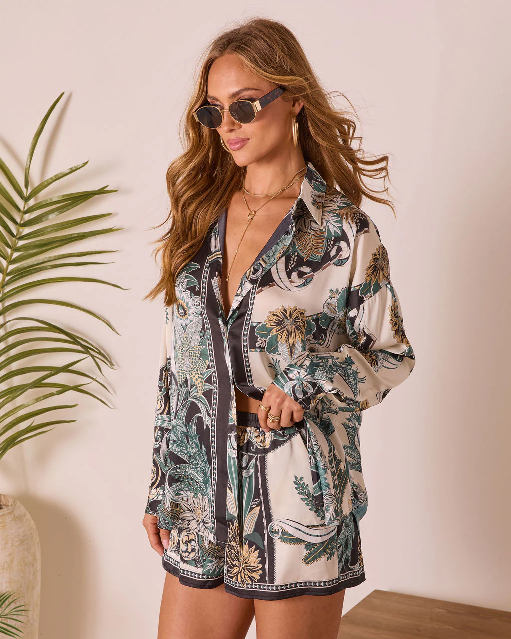 Island Current Abstract Printed Button Up Top - Image 3