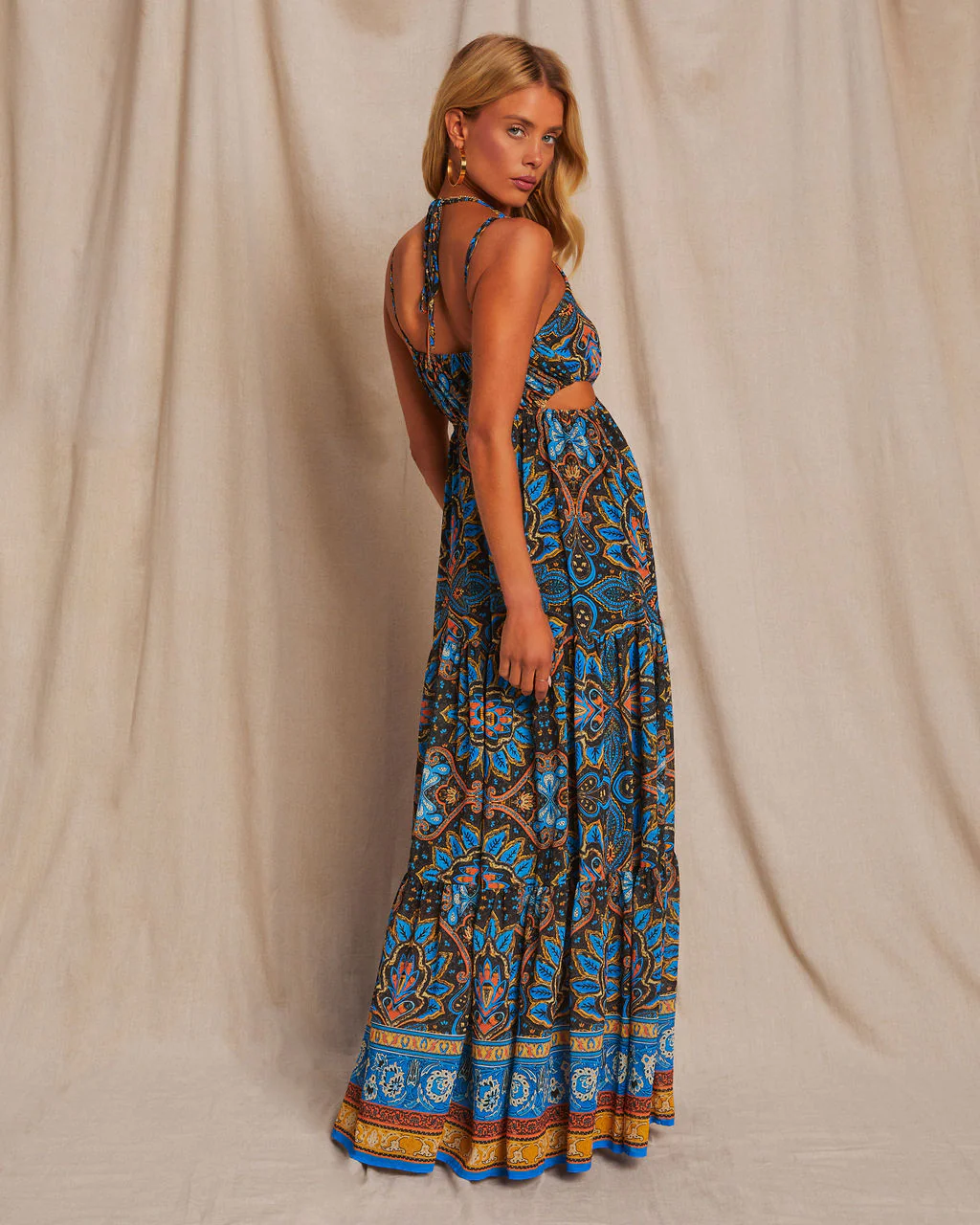 Island Escape Printed Cutout Halter Maxi Dress - Image 10