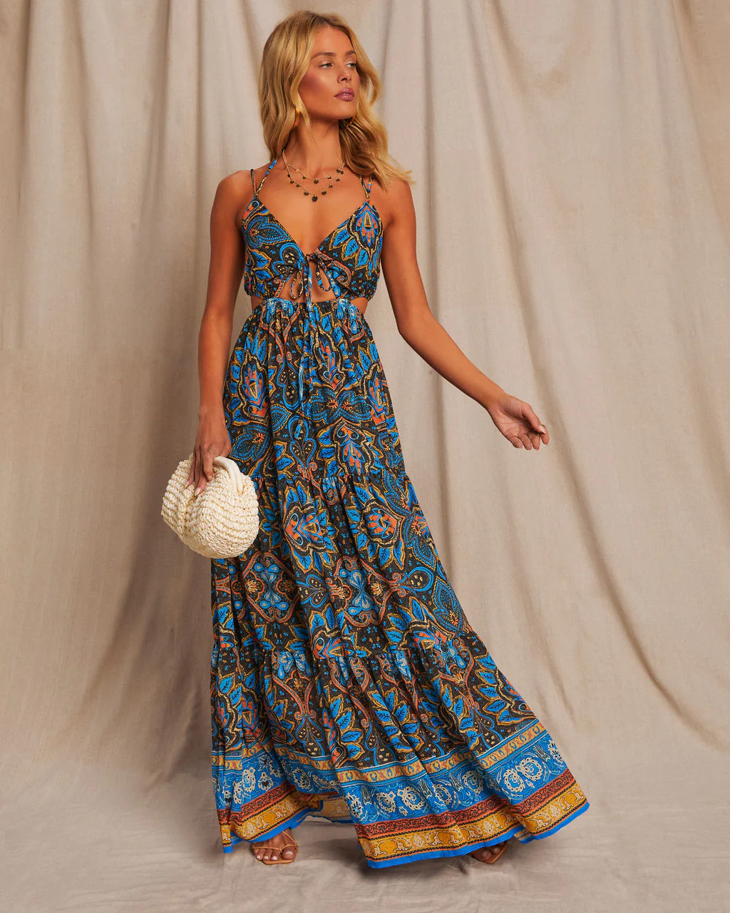 Island Escape Printed Cutout Halter Maxi Dress - Image 12
