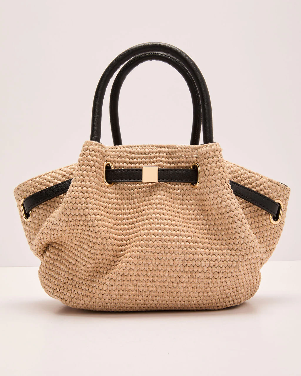 Island Reverie Belted Woven Straw Trapeze Bag - Image 3