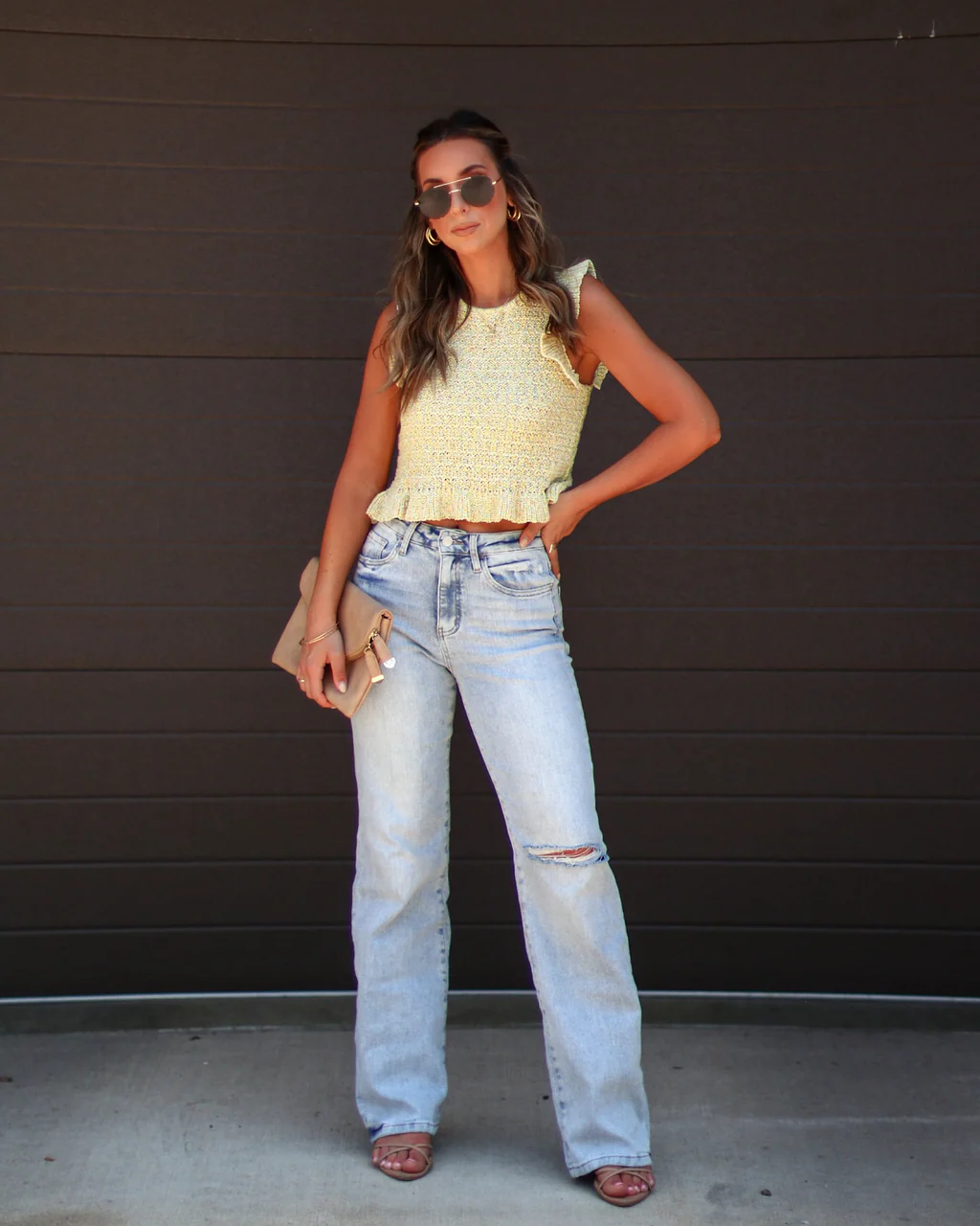 Ivelisse Smocked Sweater Knit Ruffle Hem Top - Image 3
