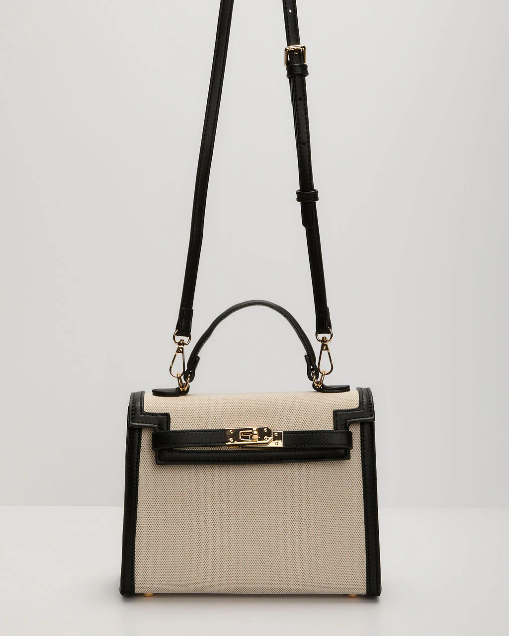 Izabella Contrast Trim Canvas Top Handle Bag - Image 2
