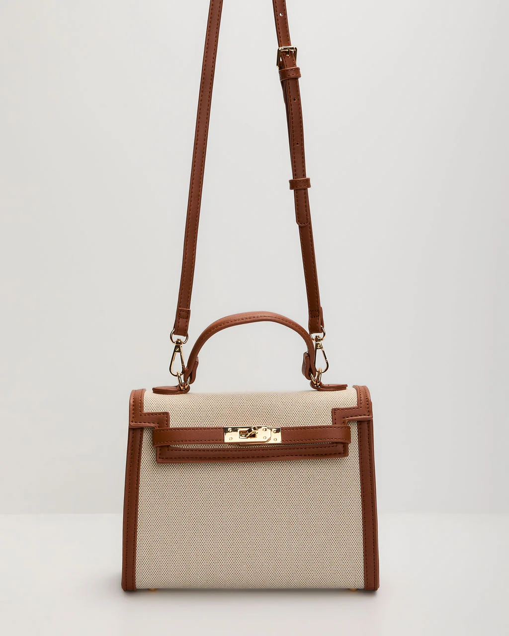 Izabella Contrast Trim Canvas Top Handle Bag - Image 6
