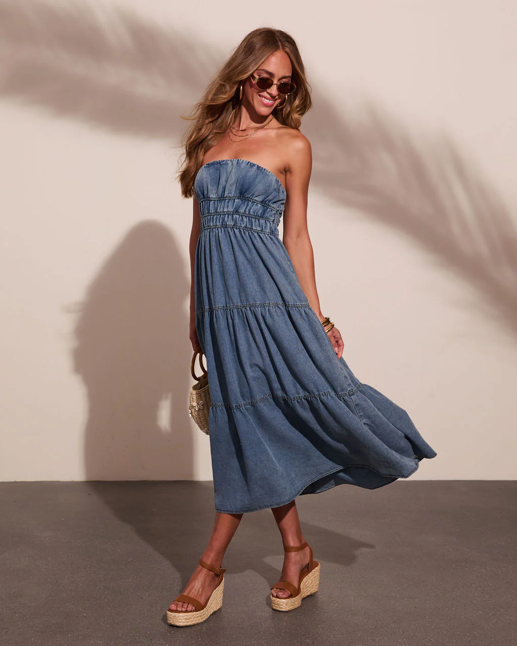 Jaclyne Strapless Tiered Chambray Maxi Dress - Image 3