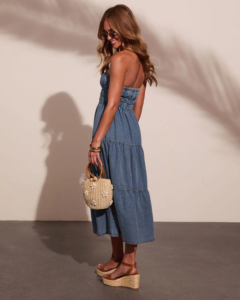 Jaclyne Strapless Tiered Chambray Maxi Dress - Image 4