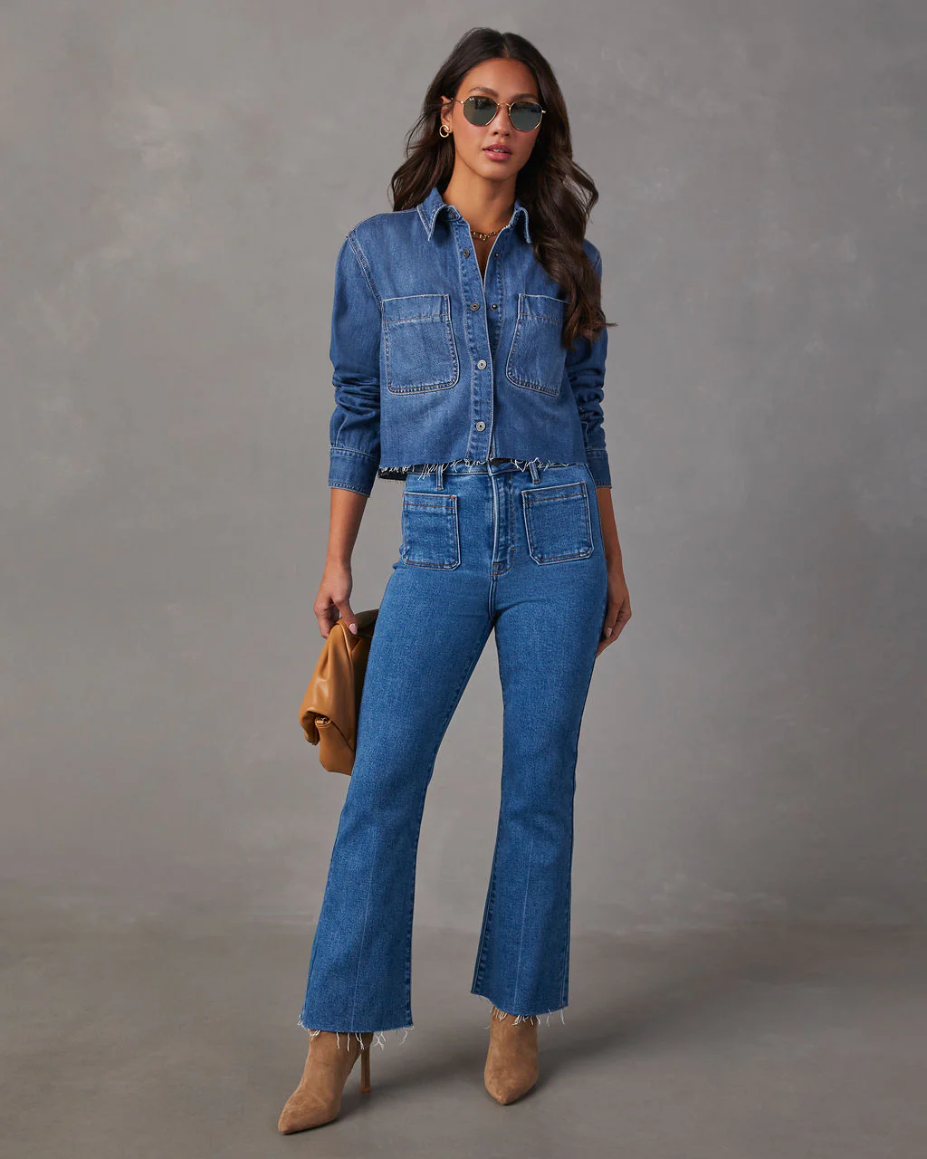 Jamie Cropped Denim Button Down Top - Image 2