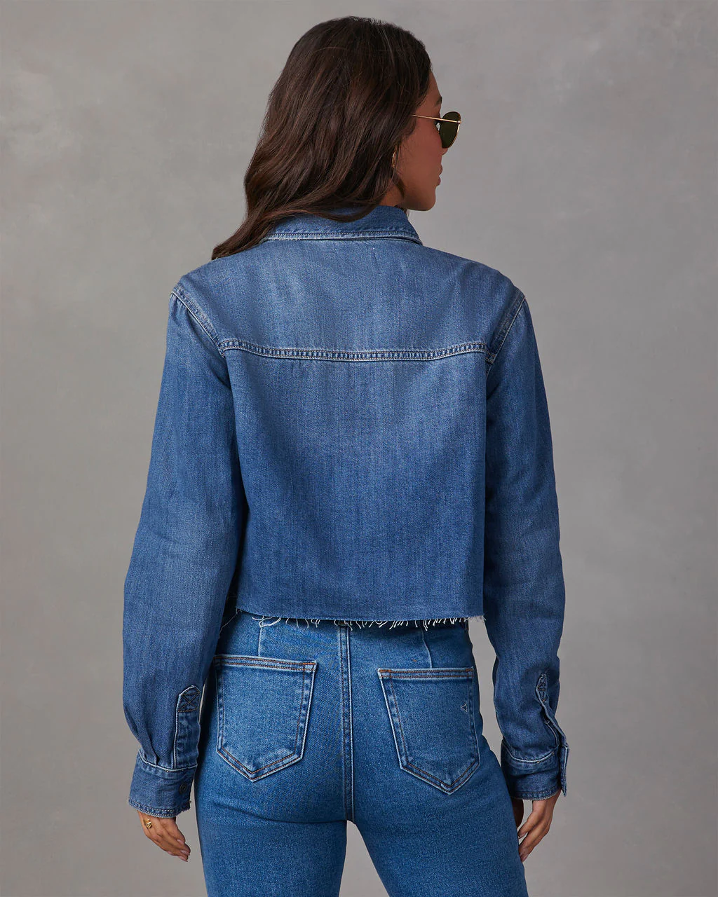 Jamie Cropped Denim Button Down Top - Image 4