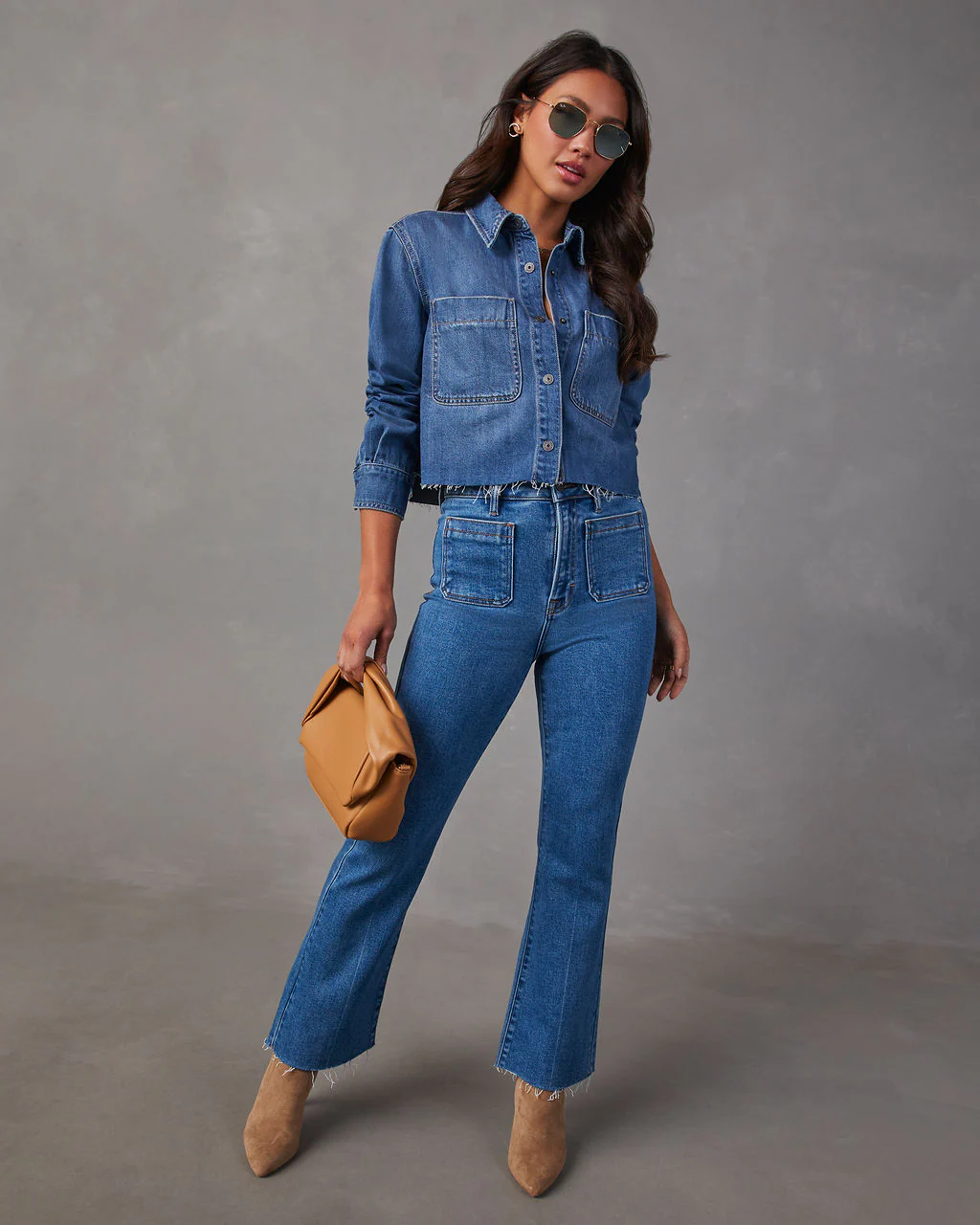 Jamie Cropped Denim Button Down Top - Image 5