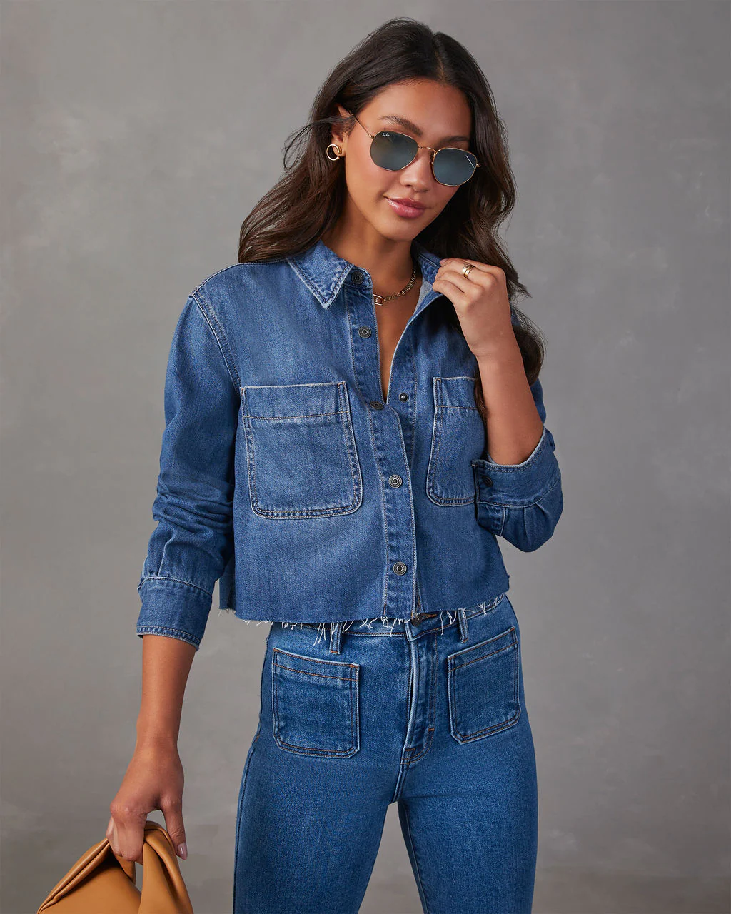 Jamie Cropped Denim Button Down Top - Image 6