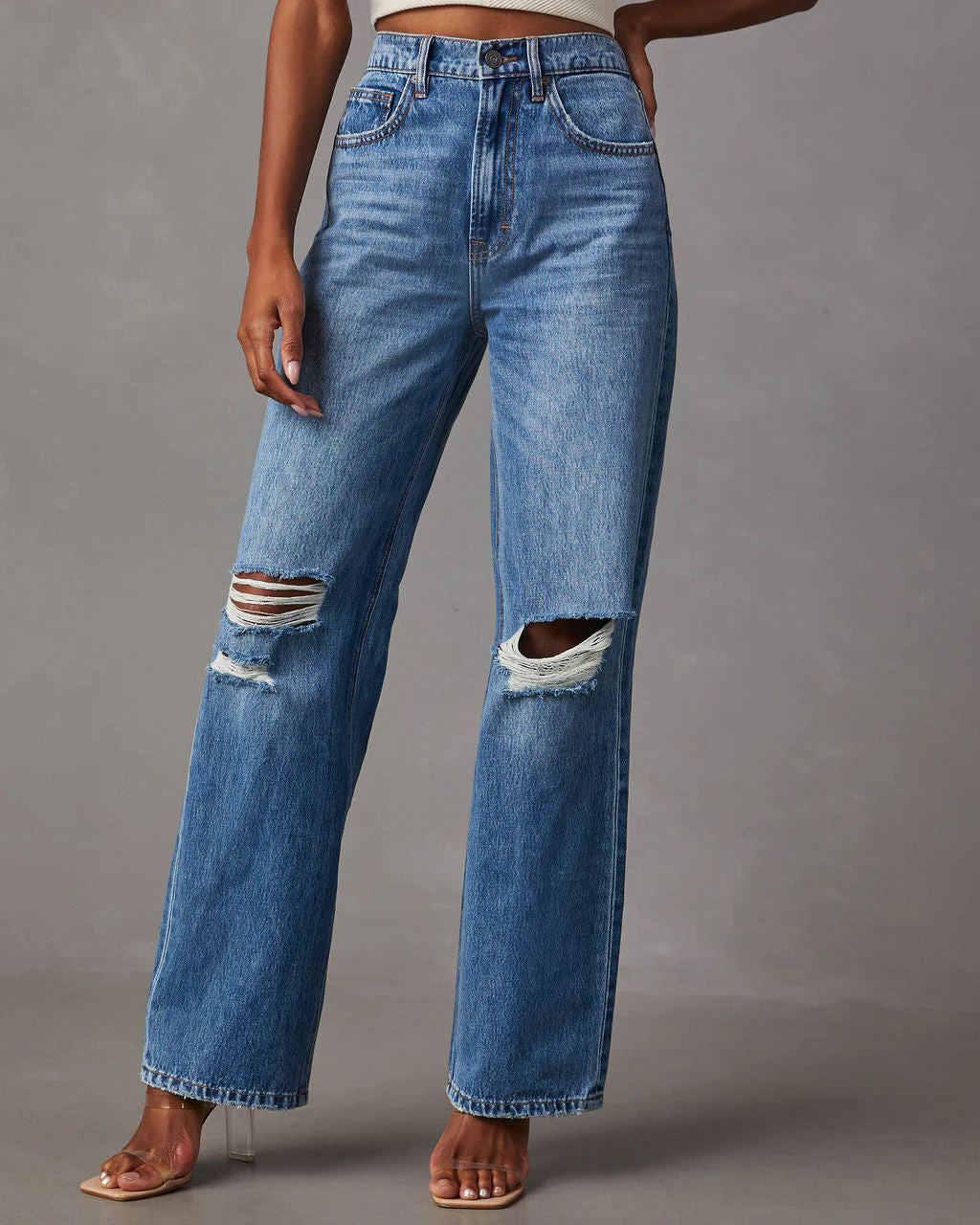 Janae Distressed High Rise Straight Jeans - Image 2