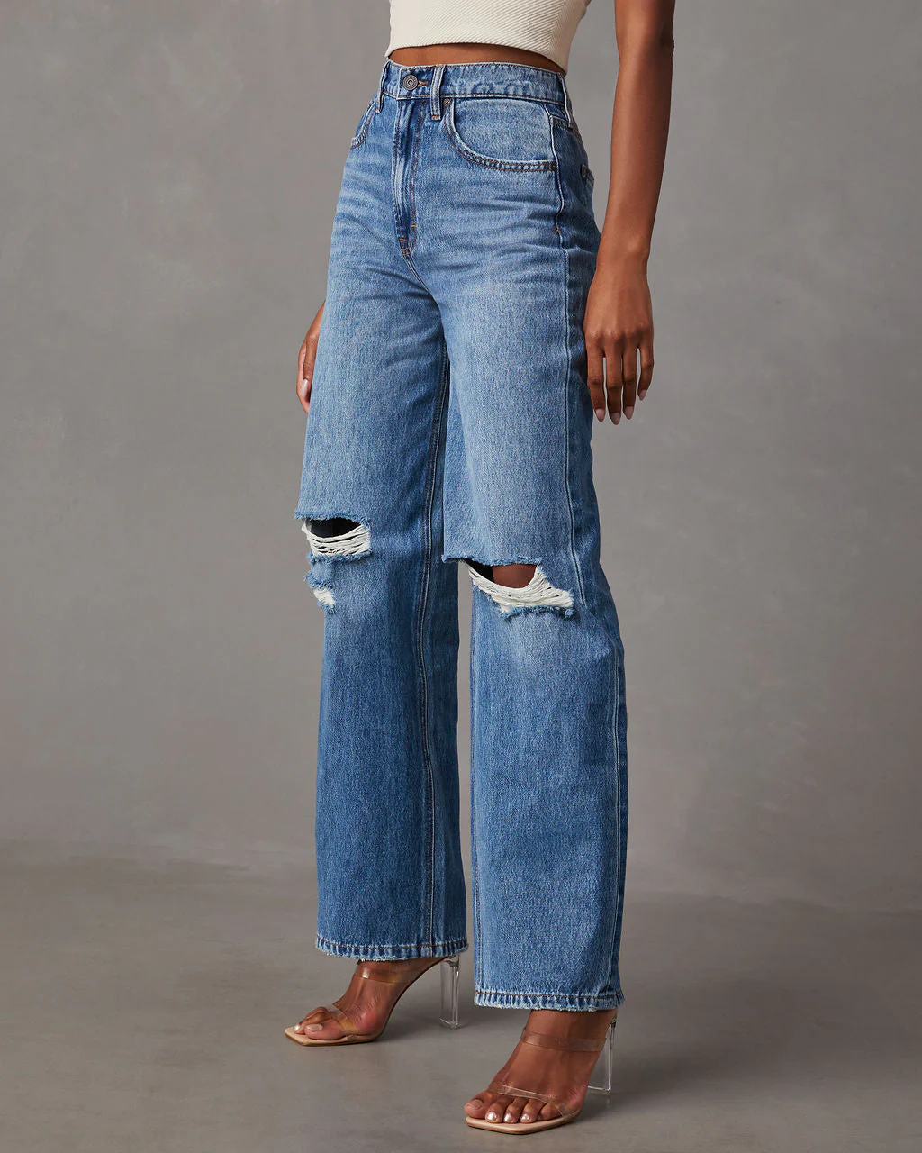 Janae Distressed High Rise Straight Jeans - Image 3