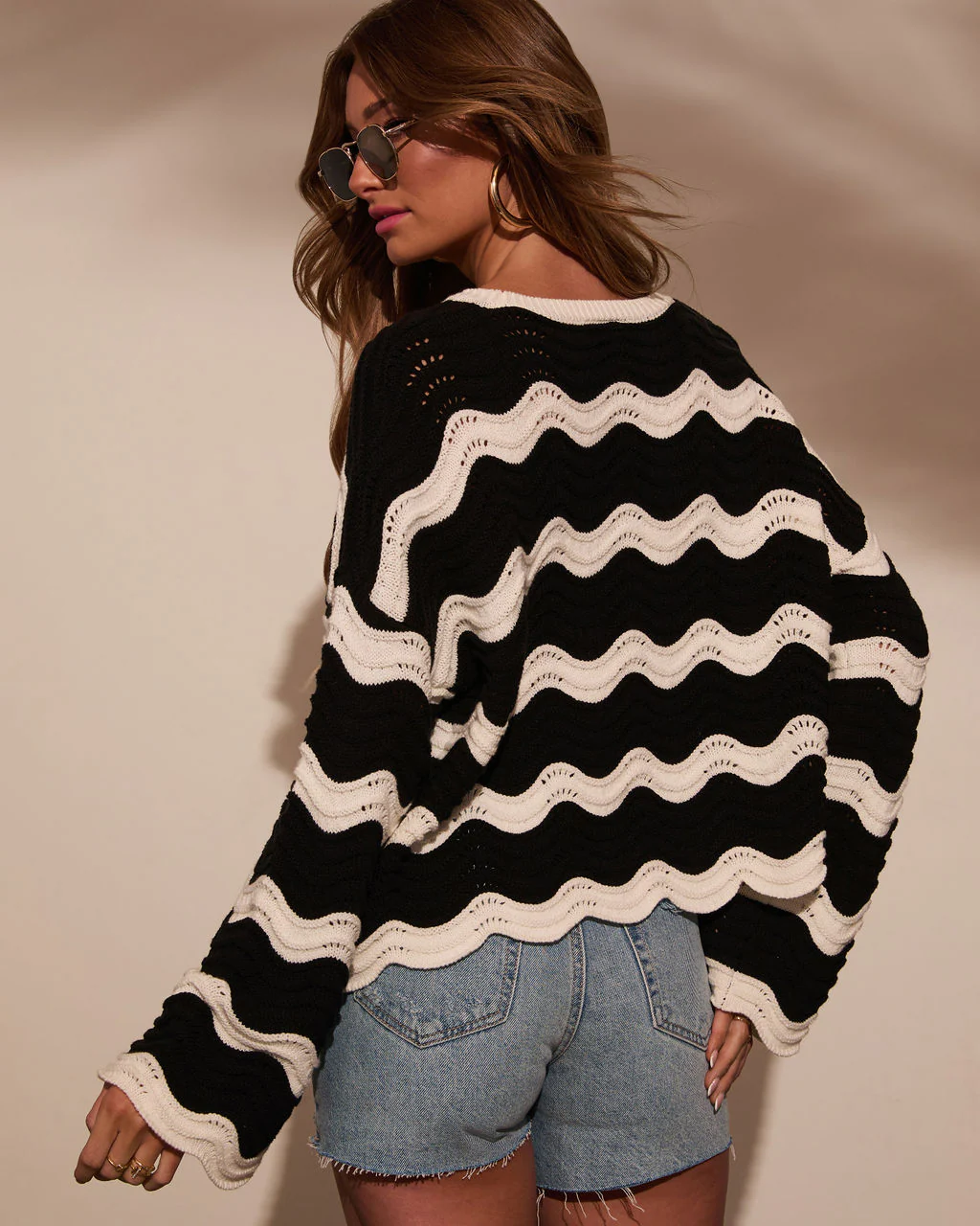 Janerio Wavy Striped Crochet Sweater - Image 4