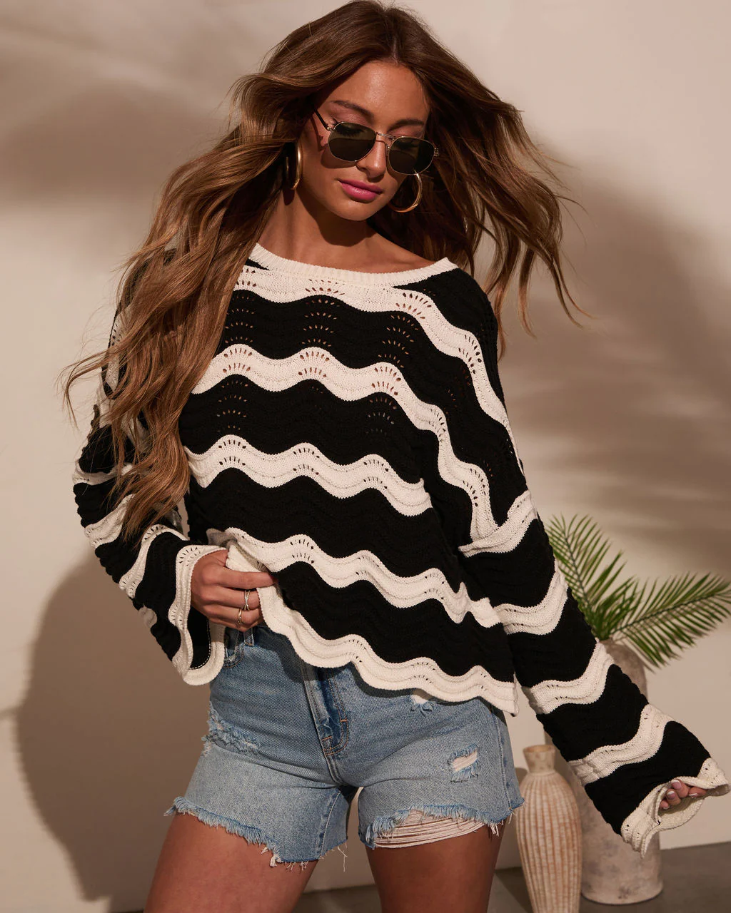 Janerio Wavy Striped Crochet Sweater - Image 5