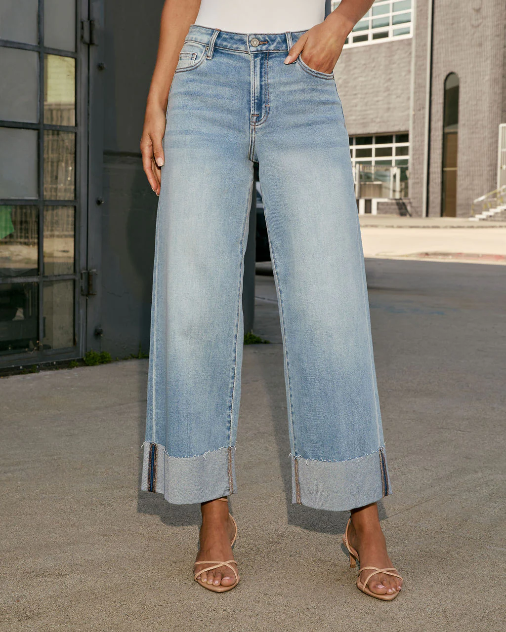 Janey Super Stretch High Rise Wide Leg Cuffed Jeans - Image 2