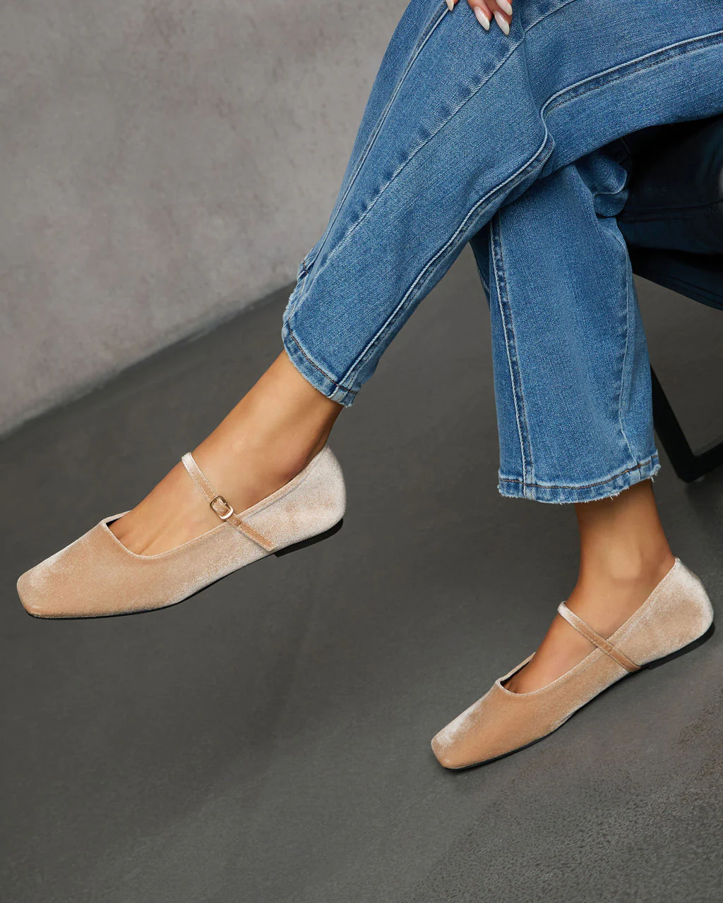 Janey Velvet Mary Jane Ballet Flats - Image 10