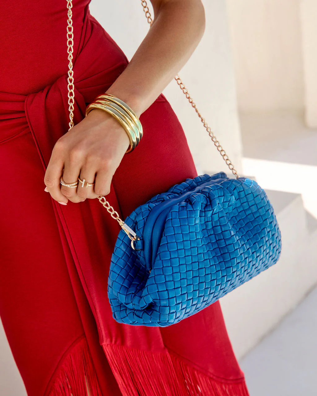 Janice Woven Leather Pouch Clutch - Image 4