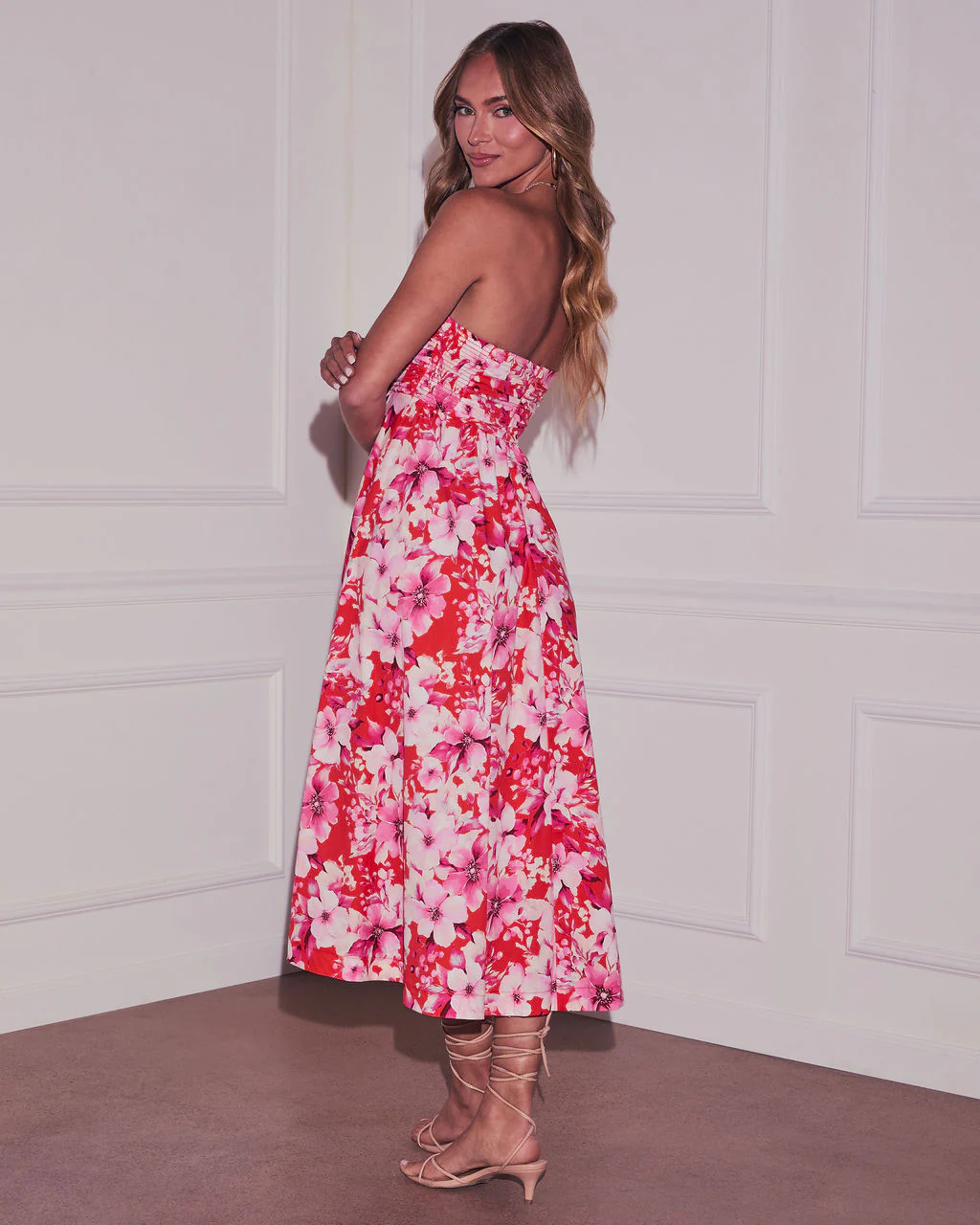Jaycie Floral Strapless Midi Dress - Image 4