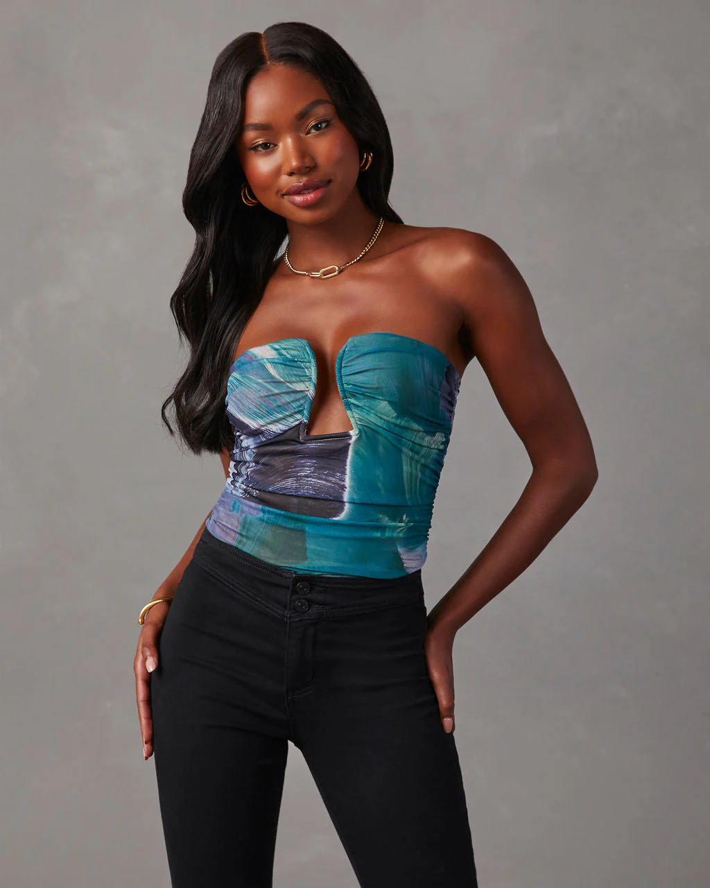 Jazlynn Printed Strapless Ruched Cutout Bodysuit - Image 28