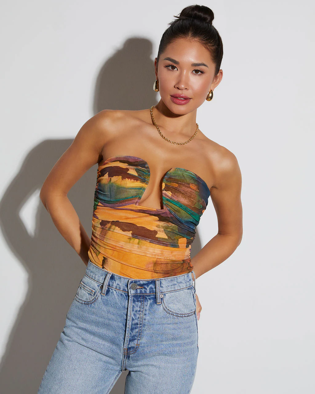 Jazlynn Printed Strapless Ruched Cutout Bodysuit - Image 33