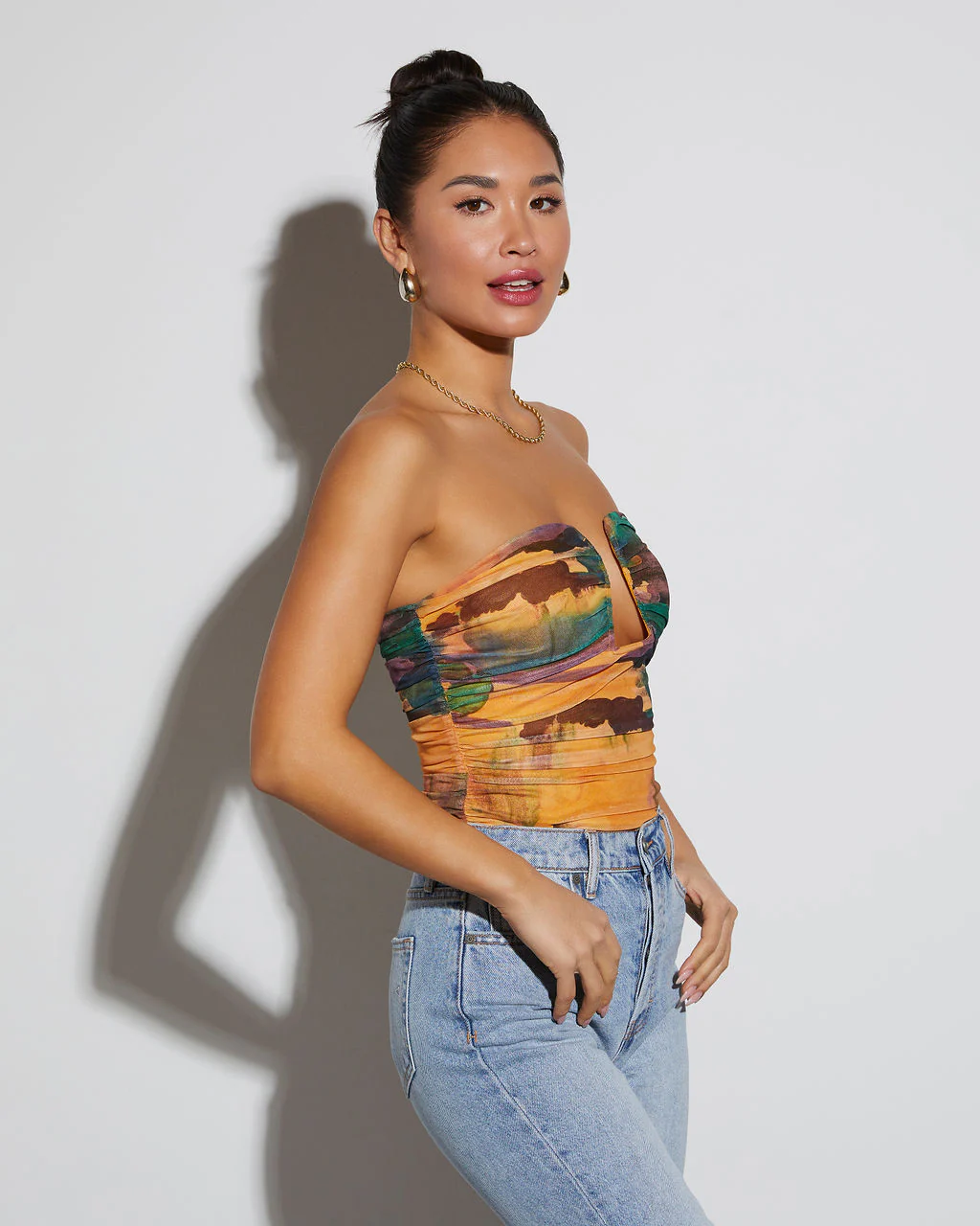 Jazlynn Printed Strapless Ruched Cutout Bodysuit - Image 34