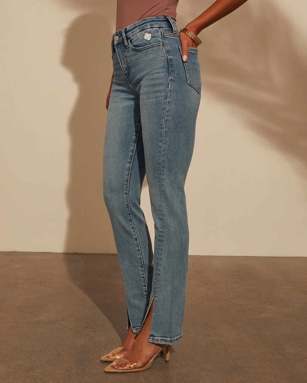 Jennings Super Stretch High Rise Slim Leg Split Hem Jeans - Image 3