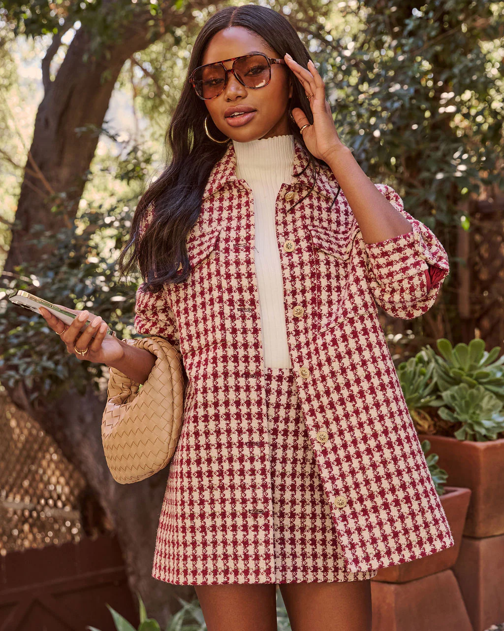 Jensin Tweed Houndstooth Shirt Jacket - Image 2