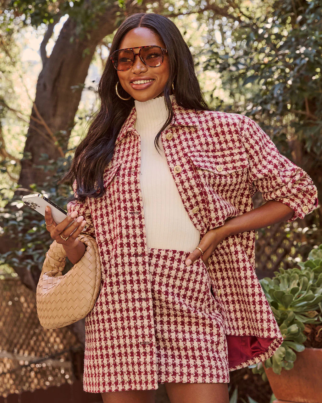 Jensin Tweed Houndstooth Shirt Jacket - Image 3