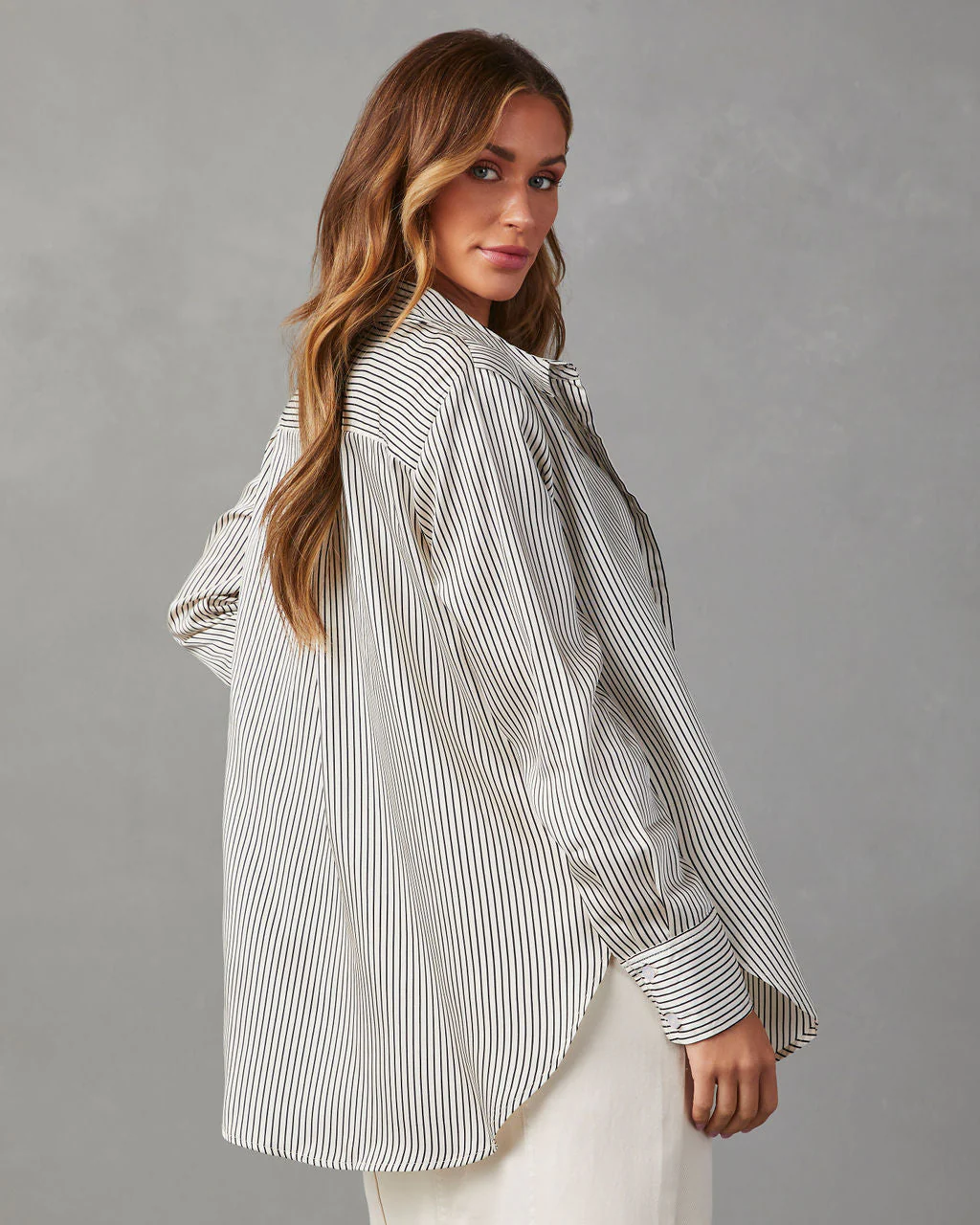 Jessey Striped Oversized Button Down Top - Image 4