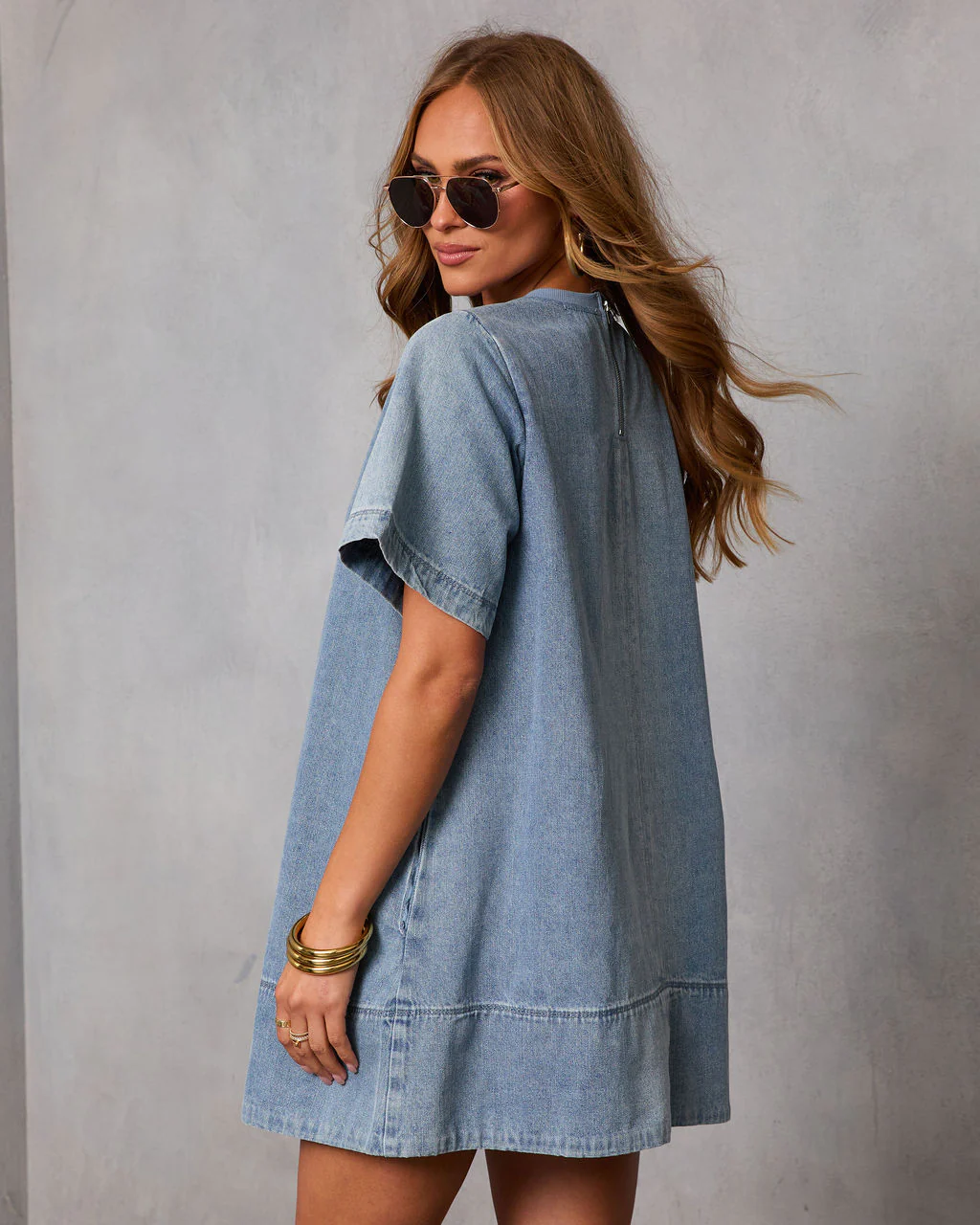 Joellie Denim Mini Shift Dress - Image 4