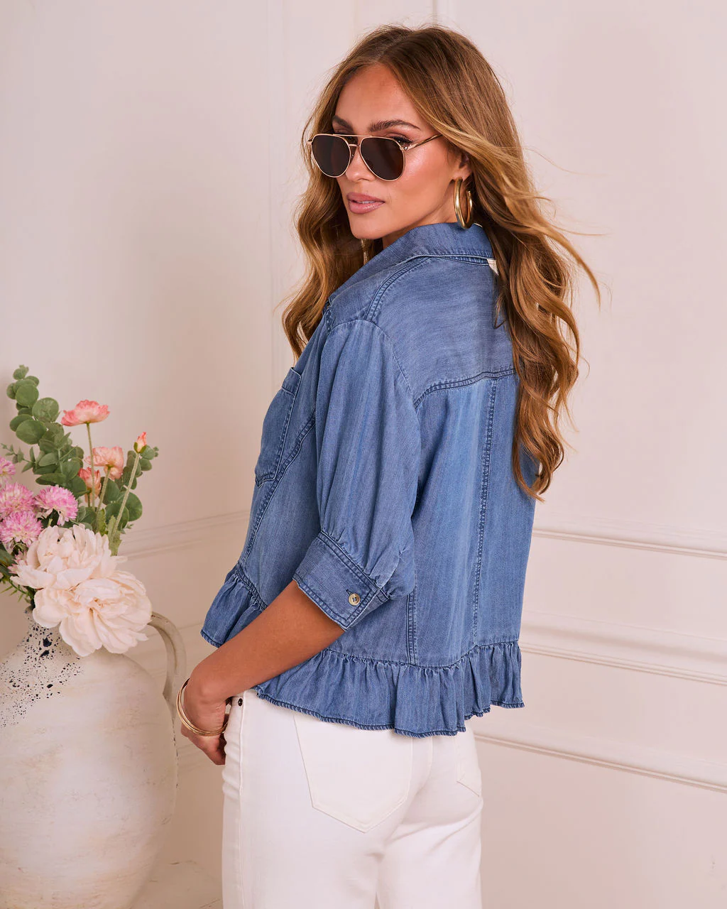Joellyn Chambray Ruffle Hem Top - Image 4