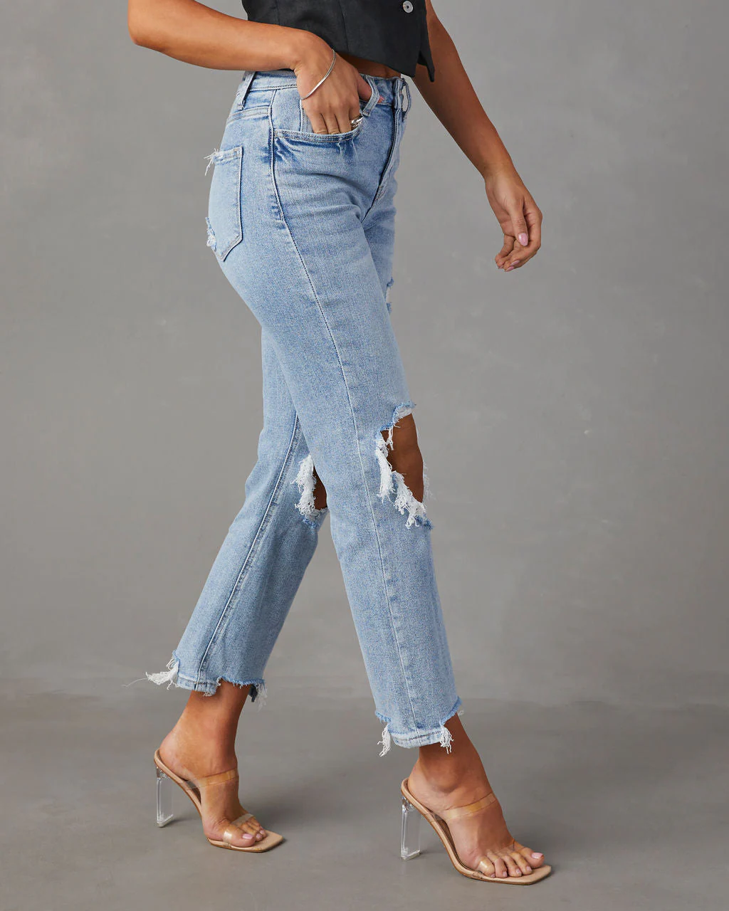 Jolee High Rise Distressed Cropped Jeans - Image 3