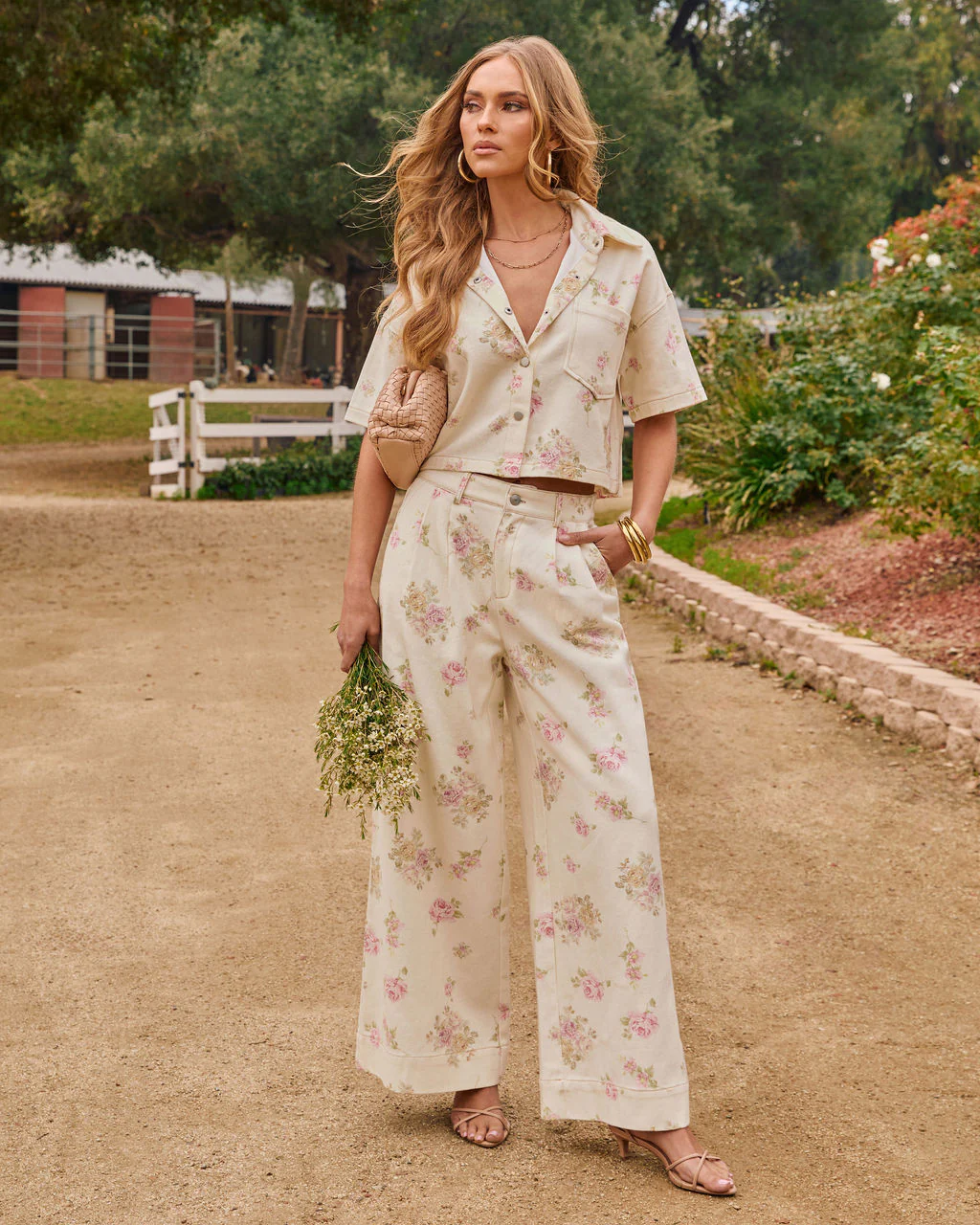 Junelle Rigid High Rise Wide Leg Pleated Floral Jeans - Image 2