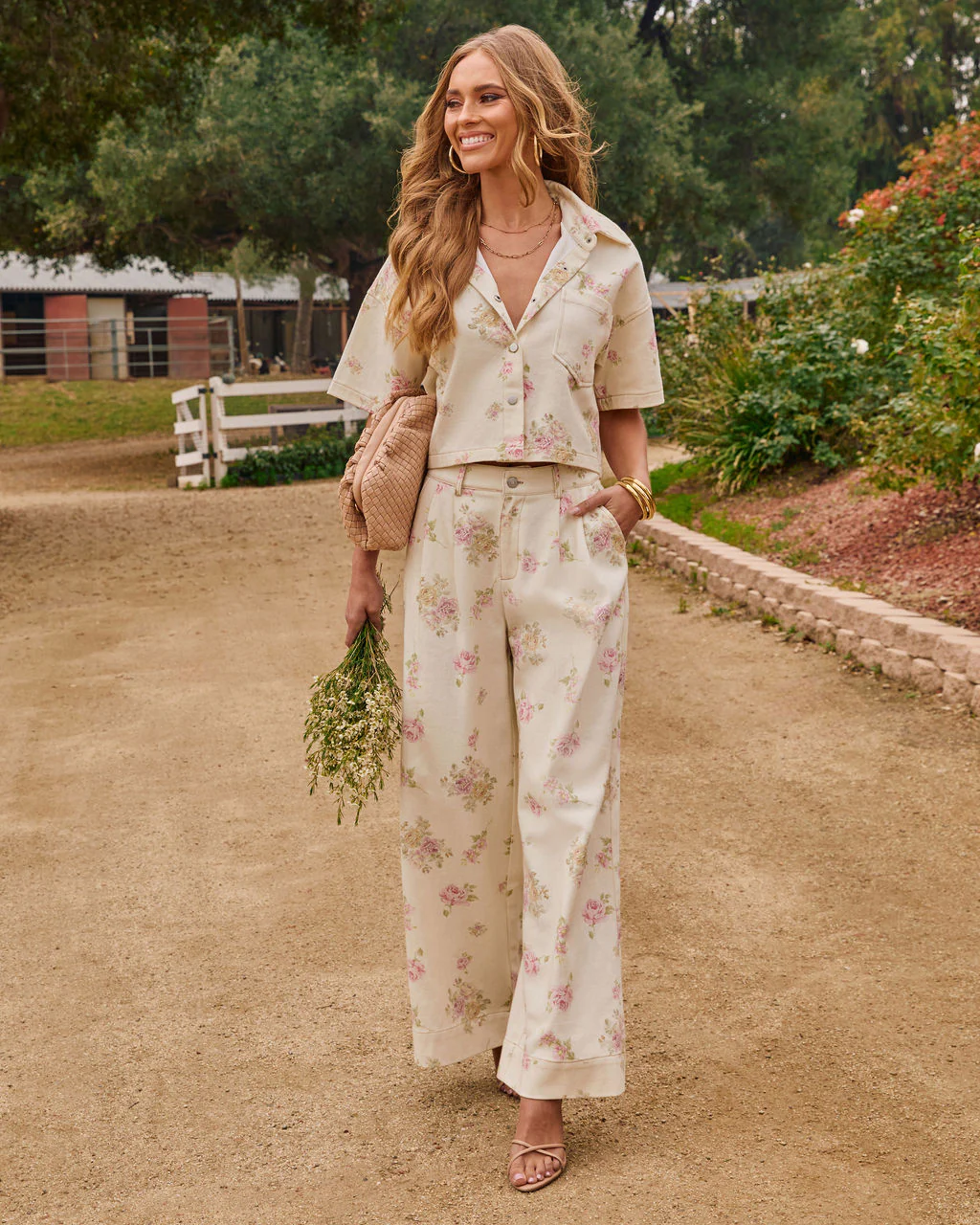 Junelle Rigid High Rise Wide Leg Pleated Floral Jeans - Image 3