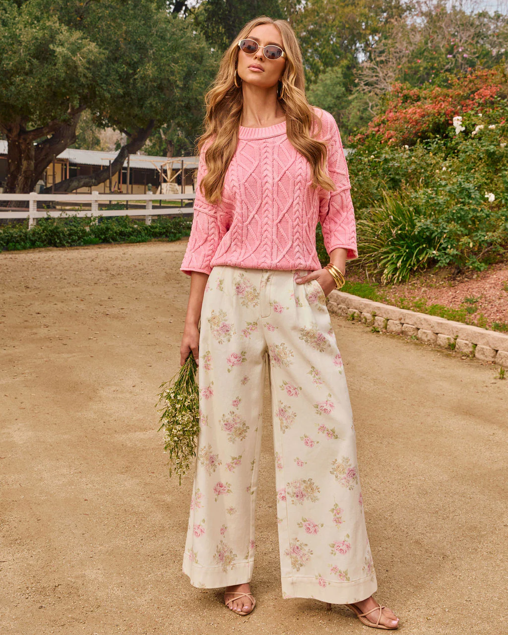 Junelle Rigid High Rise Wide Leg Pleated Floral Jeans - Image 5