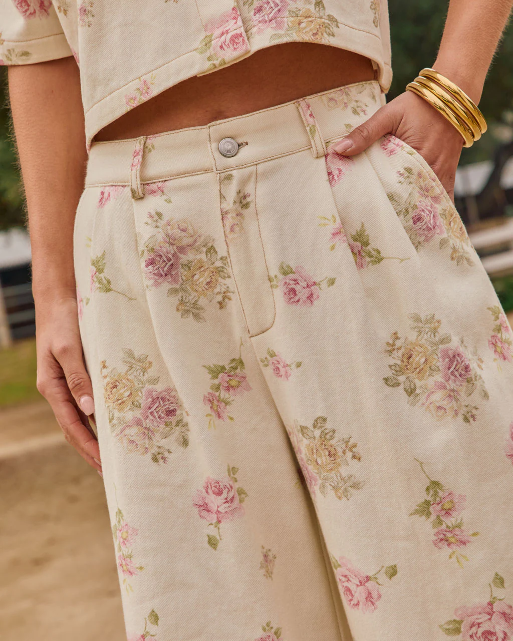 Junelle Rigid High Rise Wide Leg Pleated Floral Jeans - Image 6