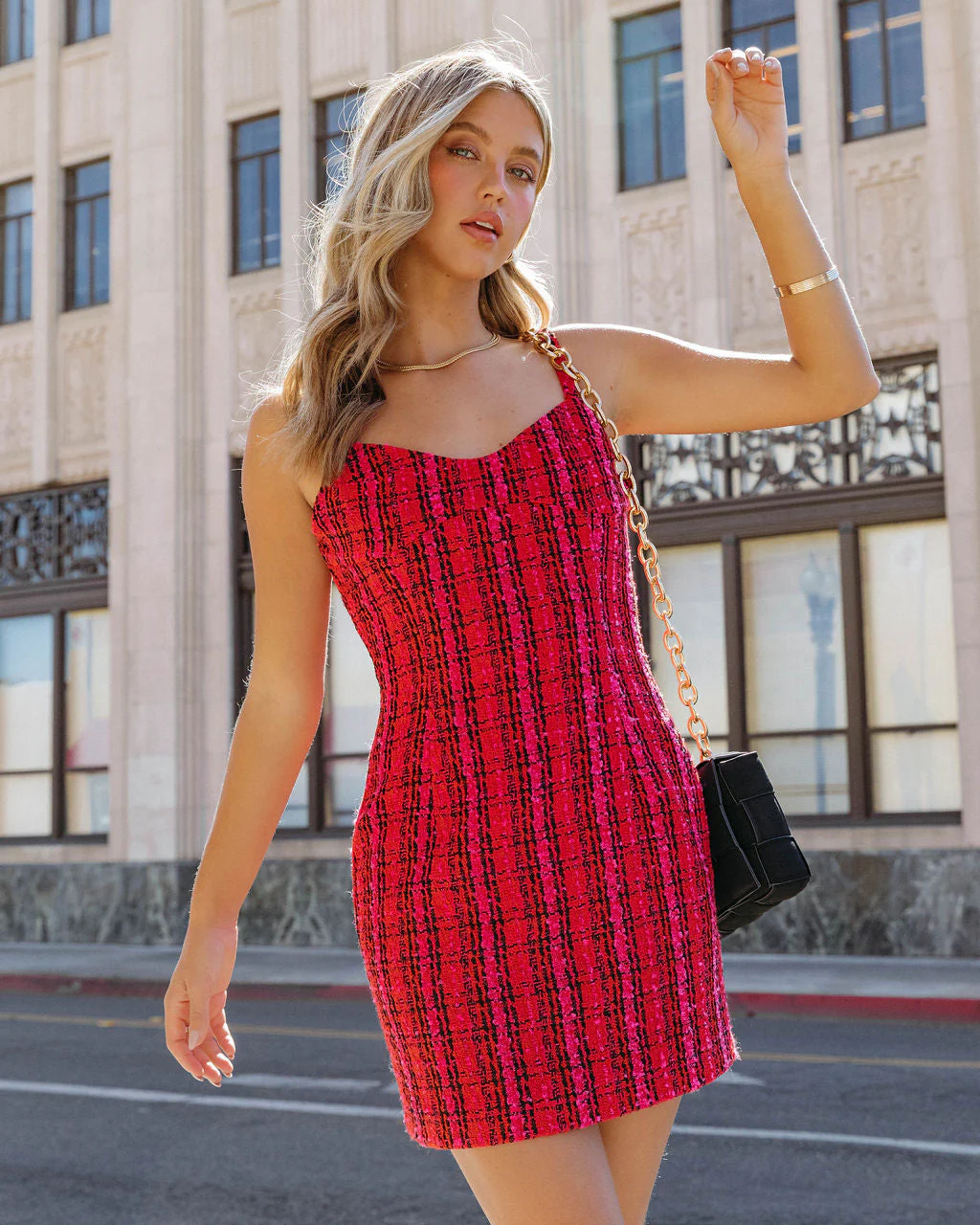 Just Like Me Tweed Plaid Mini Dress - Image 4