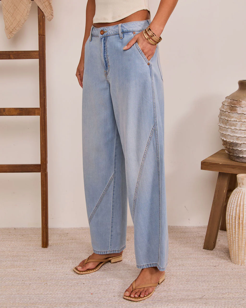 Kaleena Rigid Mid Rise Barrel Leg Jeans - Image 3