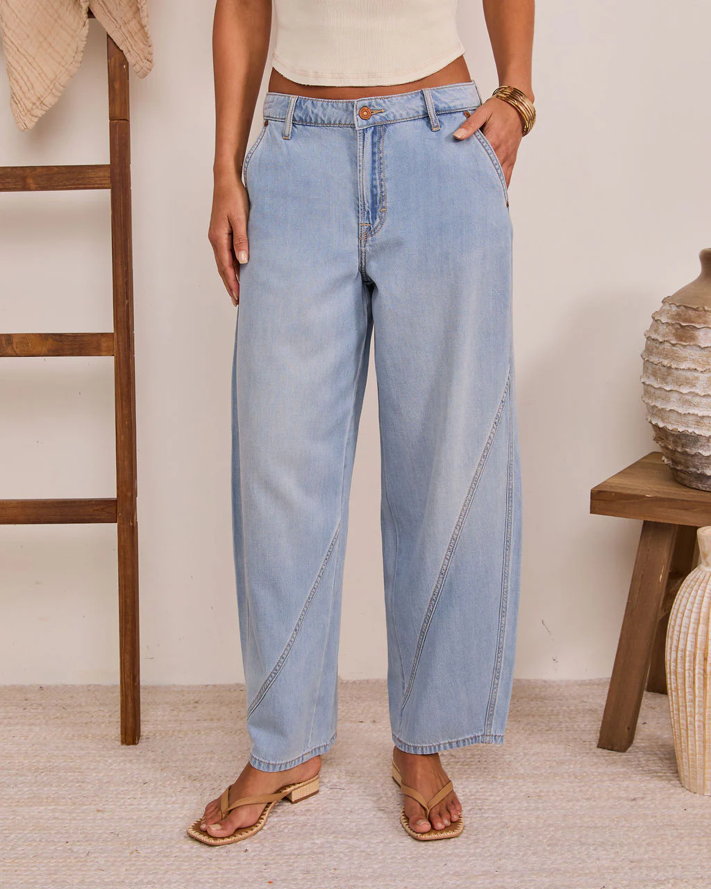 Kaleena Rigid Mid Rise Barrel Leg Jeans - Image 5
