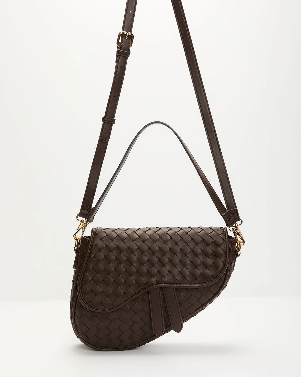 Kalila Faux Leather Woven Saddle Bag - Image 6