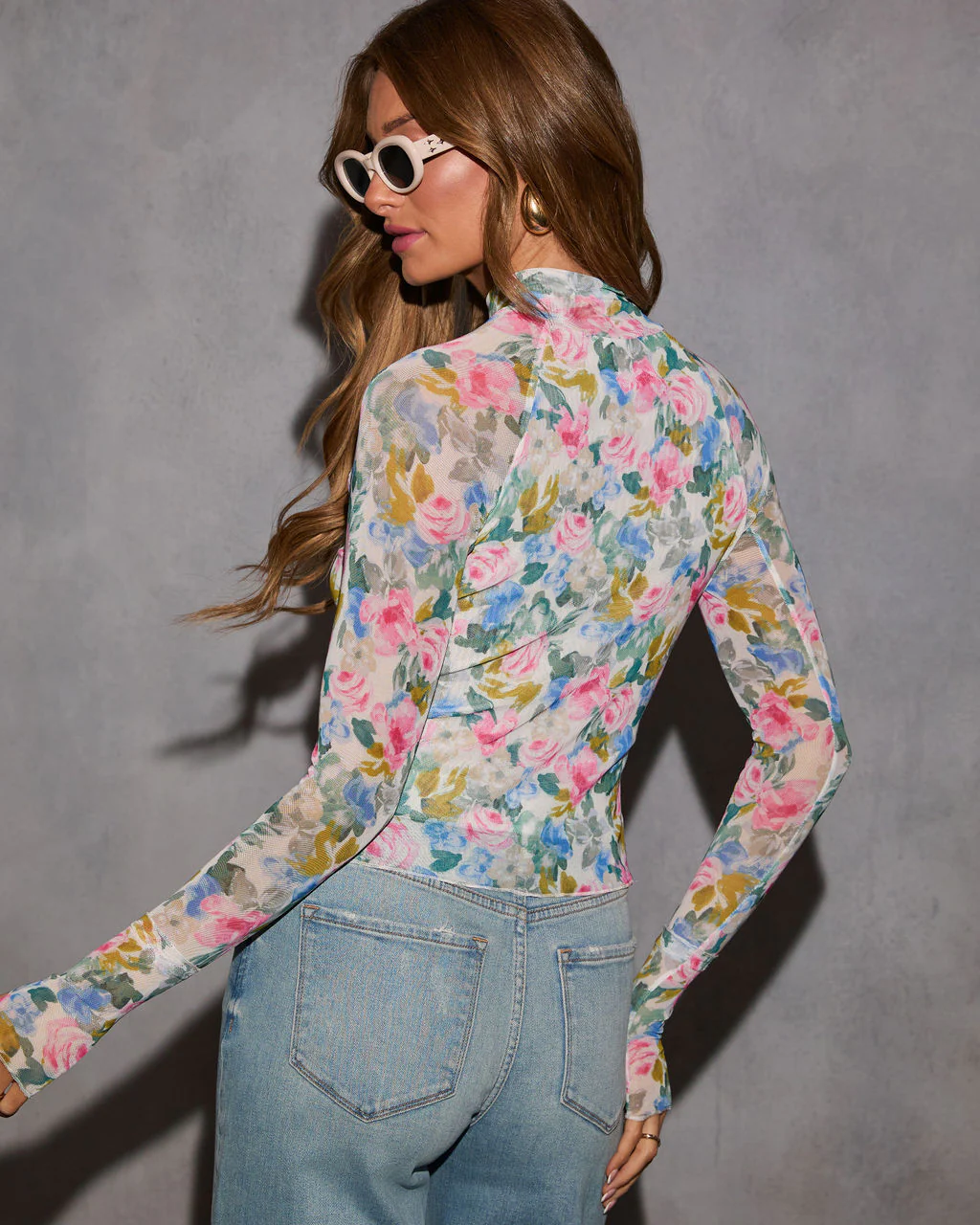 Kathleen Floral Mesh Mockneck Top - Image 4