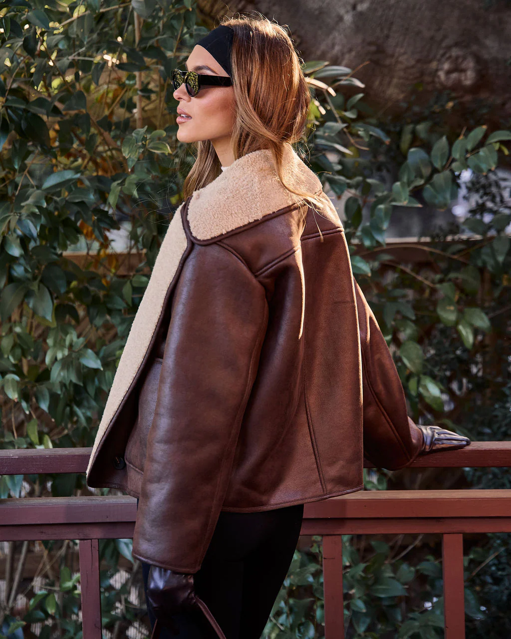 Kelsei Vegan Leather Sherpa Lined Coat - Image 4